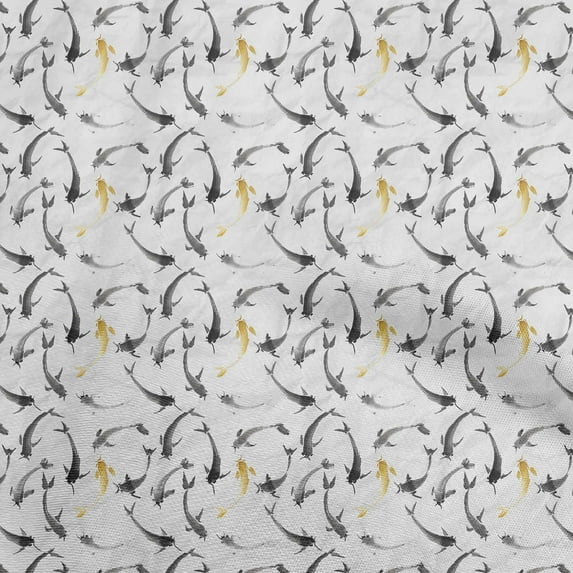 oneOone Polyester Spandex White Fabric Asian Japanese Koi Fish Craft Projects Decor Fabric Printed By The Yard 56 Inch Wide