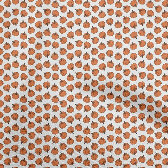 oneOone Polyester Spandex White Fabric Pumpkin Sewing Material Print Fabric By The Yard 56 Inch Wide