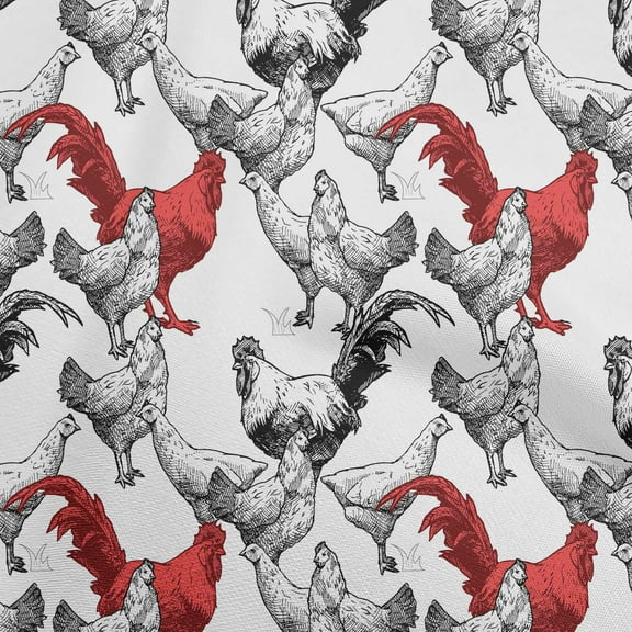 oneOone Polyester Spandex White Fabric Rooster Cock Sewing Craft Projects Fabric Prints By Yard 56 Inch Wide-F2