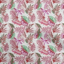 oneOone Polyester Spandex White Fabric Tropical Leaf Sewing Material Print Fabric By The Yard 56 Inch Wide
