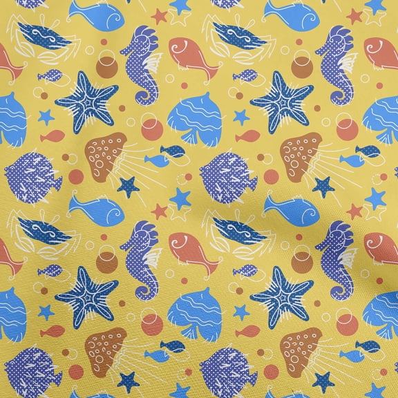 oneOone Polyester Spandex Yellow Fabric Beach Dress Material Fabric Print Fabric By The Yard 56 Inch Wide