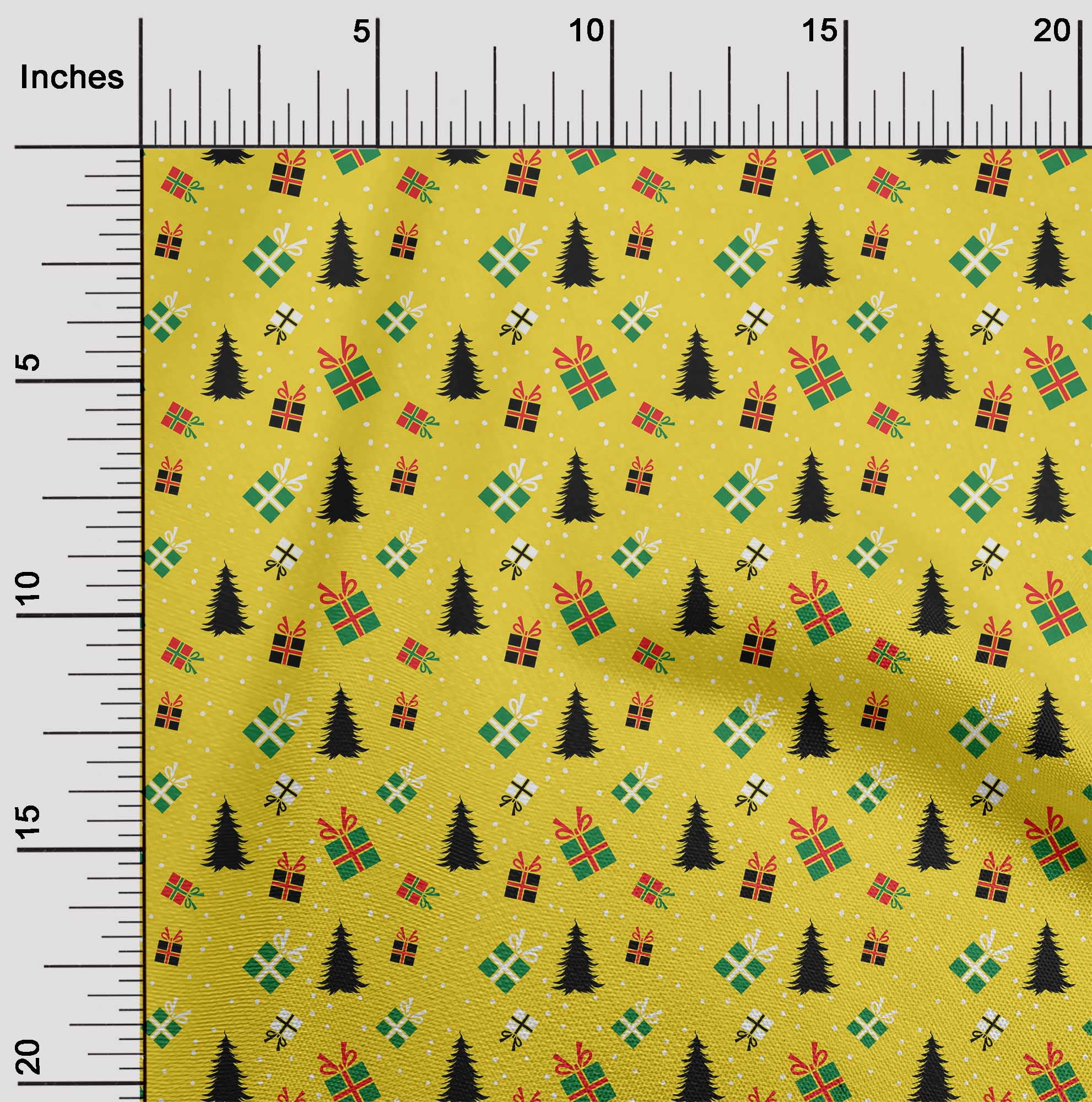 oneOone Polyester Spandex Yellow Fabric Merry Christmas Diy Clothing Quilting Fabric Print Fabric By Yard 56 Inch Wide-K1R