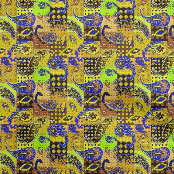 oneOone Polyester Spandex Yellow Fabric Paisley Patchwork Fabric For Sewing Printed Craft Fabric By The Yard 56 Inch Wide