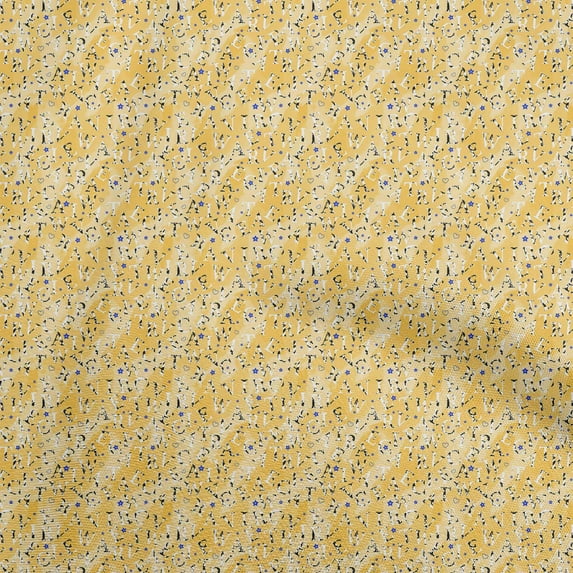 oneOone Polyester Spandex Yellow Fabric Text Sewing Material Print Fabric By The Yard 56 Inch Wide