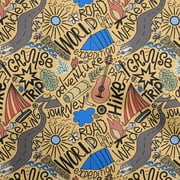 oneOone Polyester Spandex Yellow Fabric Writing World Trip Doodle Diy Clothing Quilting Fabric Print Fabric By Yard 56 Inch Wide