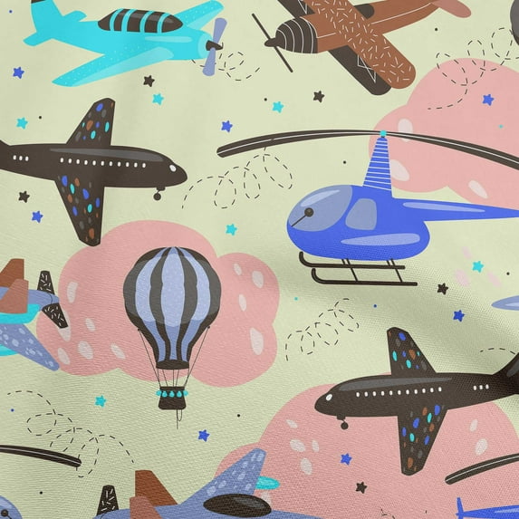 oneOone Rayon Beige Fabric Airplane Nursery Kids Diy Clothing Quilting Fabric Print Fabric By Yard 56 Inch Wide