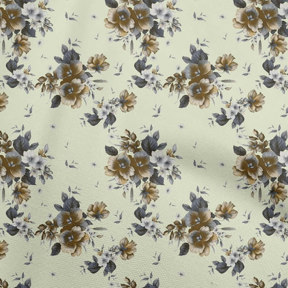 oneOone Rayon Beige Fabric Florals Diy Clothing Quilting Fabric Print Fabric By Yard 56 Inch Wide