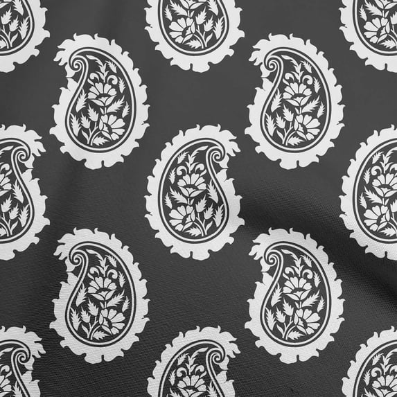 oneOone Rayon Black Fabric Asian Paisley Block Sewing Material Print Fabric By The Yard 56 Inch Wide