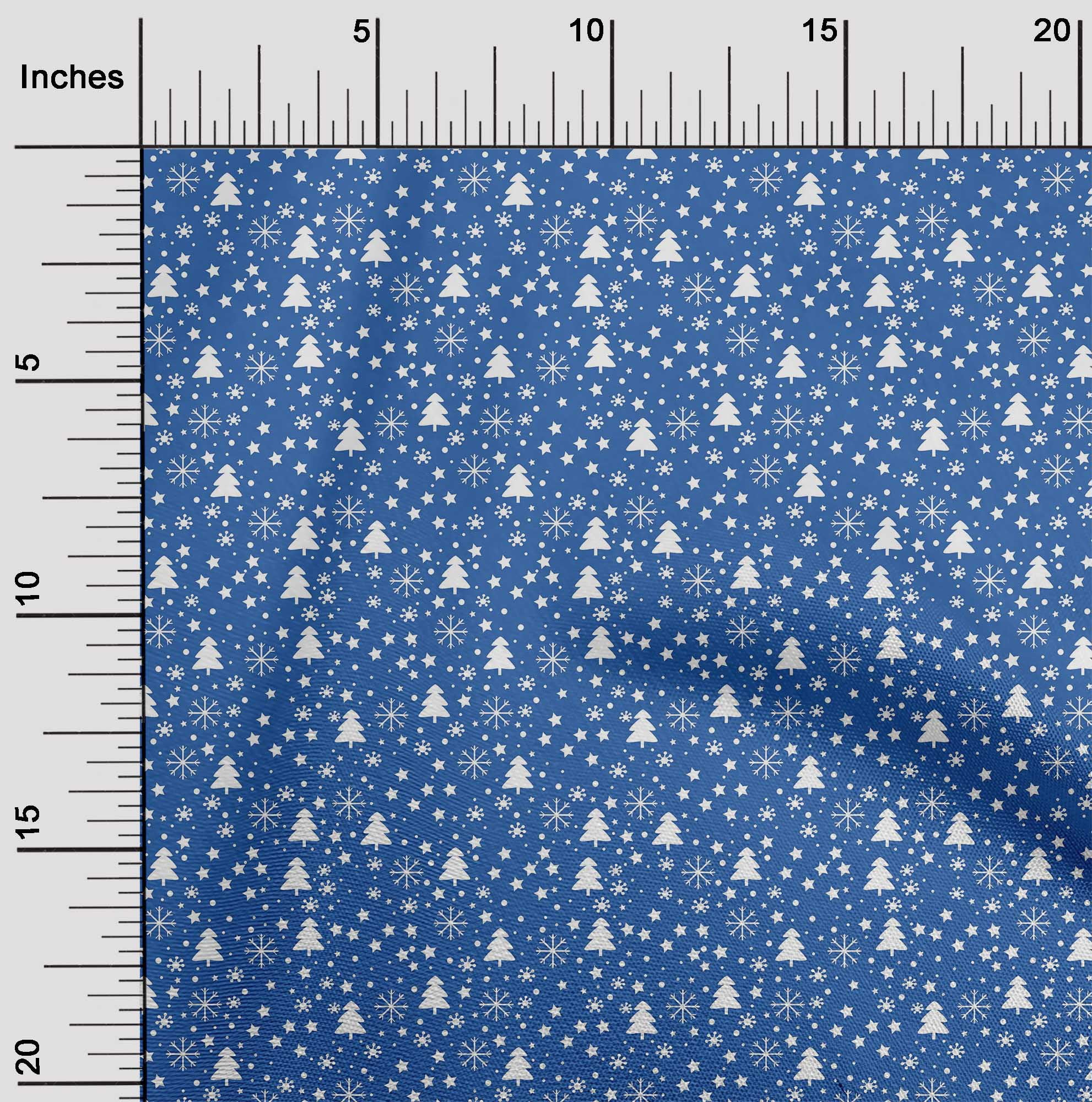 oneOone Rayon Blue Fabric Snowflake,Star & Tree Sewing Material Print Fabric By The Yard 56 Inch Wide
