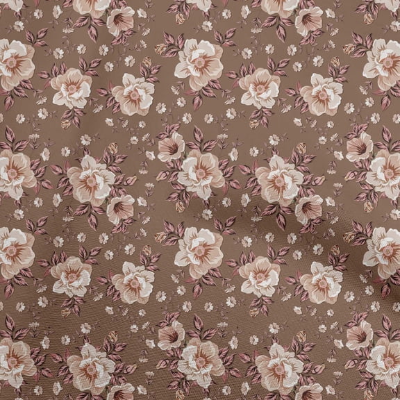 oneOone Rayon Brown Fabric Floral Sewing Material Print Fabric By The Yard 56 Inch Wide