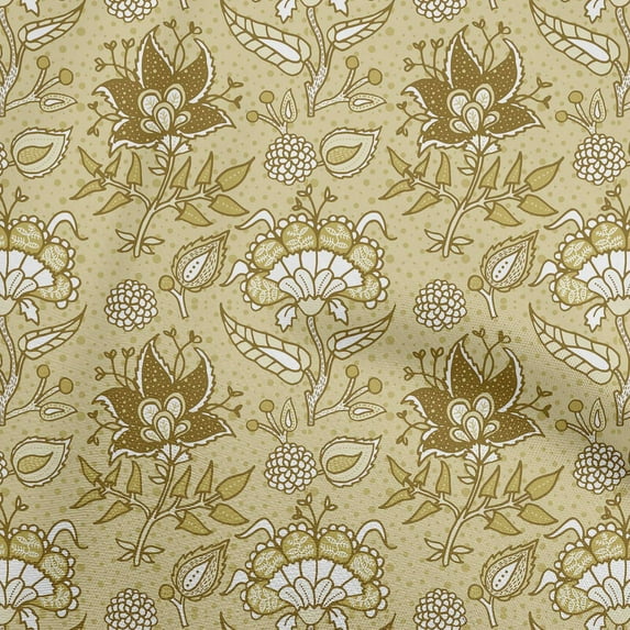 oneOone Rayon Dark Olive Green Fabric Jacobean Floral Diy Clothing Quilting Fabric Print Fabric By Yard 56 Inch Wide