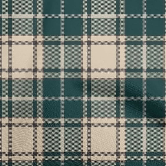 oneOone Rayon Dark Teal Blue Fabric Check Plaid Diy Clothing Quilting Fabric Print Fabric By Yard 56 Inch Wide