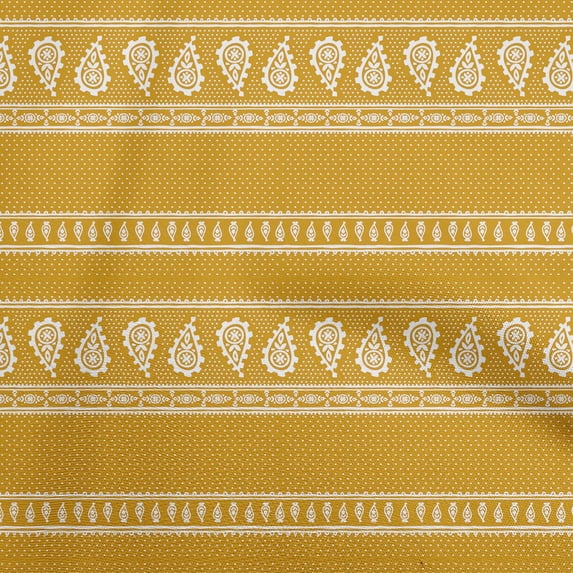 oneOone Rayon Gamboge Yellow Fabric Asian Paisley Block Craft Projects Decor Fabric Printed By The Yard 56 Inch Wide