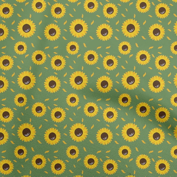 oneOone Rayon Green Fabric Floral Sunflower Silhouette Sewing Material Print Fabric By The Yard 56 Inch Wide
