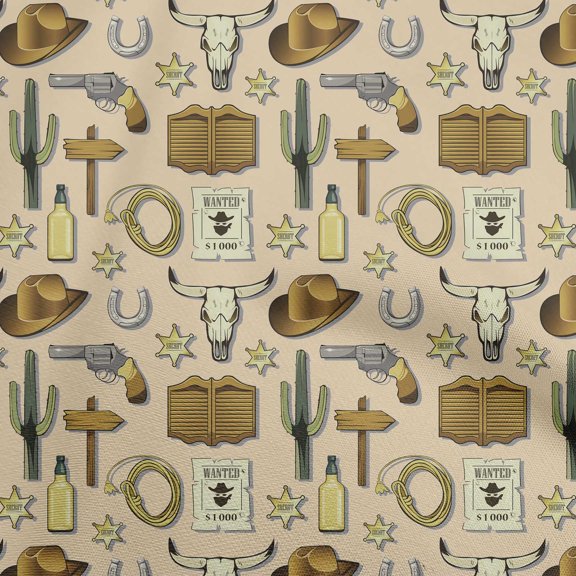 oneOone Rayon Light Brown Fabric Cowboy Sewing Craft Projects Fabric Prints By Yard 56 Inch Wide