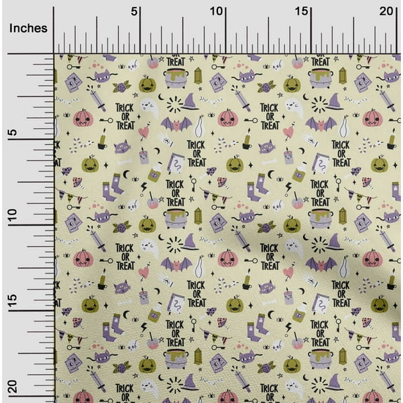 oneOone Rayon Light Yellow Fabric Halloween Sewing Material Print Fabric By The Yard 56 Inch Wide