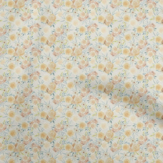 oneOone Rayon Light Yellow Fabric Watercolor Floral Sewing Material Print Fabric By The Yard 56 Inch Wide