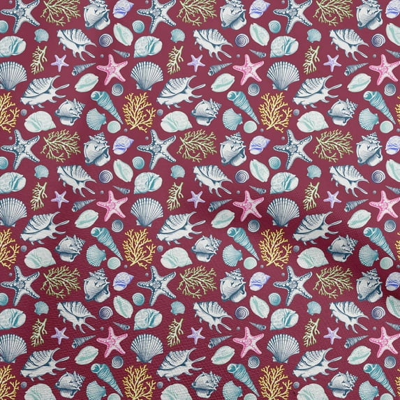 oneOone Rayon Magenta Fabric Sea Shells Pattern Dress Material Fabric Print Fabric By The Yard 56 Inch Wide