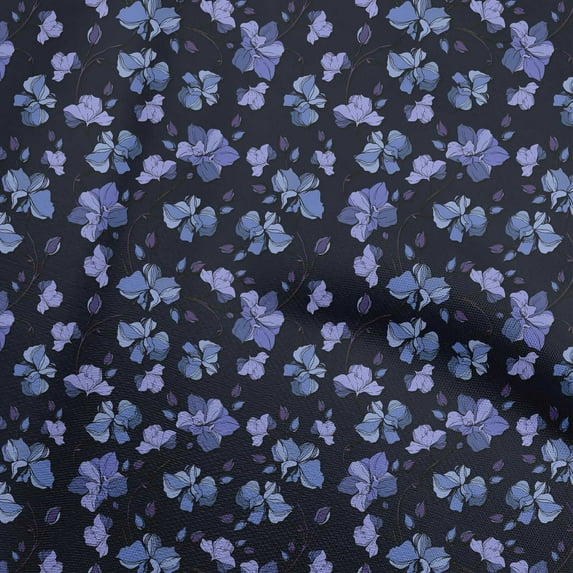 oneOone Rayon Medium Blue Fabric Floral Retro Quilting Supplies Print Sewing Fabric By The Yard 56 Inch Wide