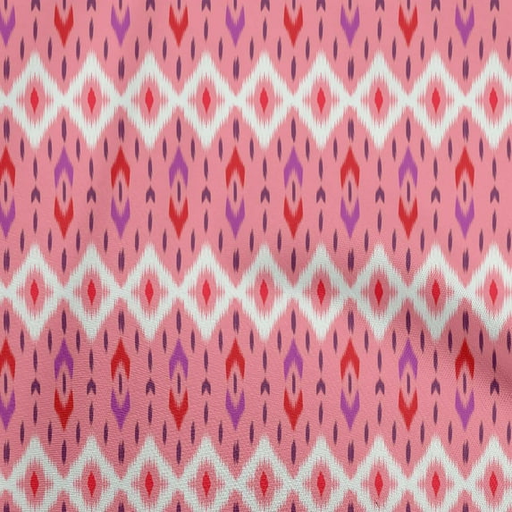 oneOone Rayon Medium Pink Fabric Ikat Fabric For Sewing Printed Craft Fabric By The Yard 56 Inch Wide