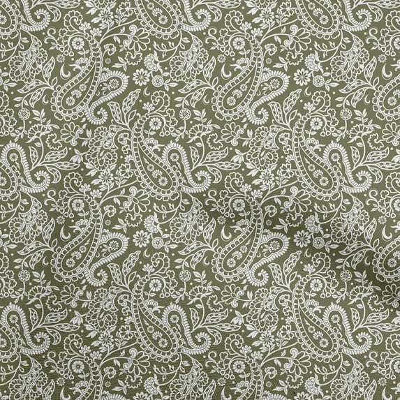 oneOone Rayon Olive Green Fabric Paisley Fabric For Sewing Printed Craft Fabric By The Yard 56 Inch Wide-3A
