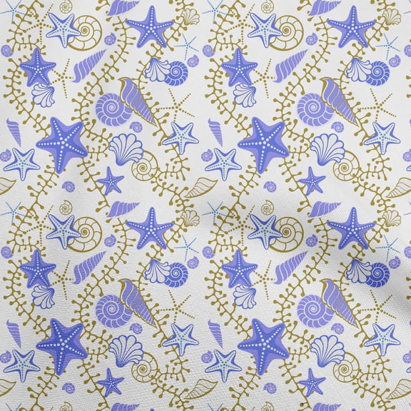 oneOone Rayon Purple Fabric Beach Starfish &Shell Sewing Material Print Fabric By The Yard 56 Inch Wide