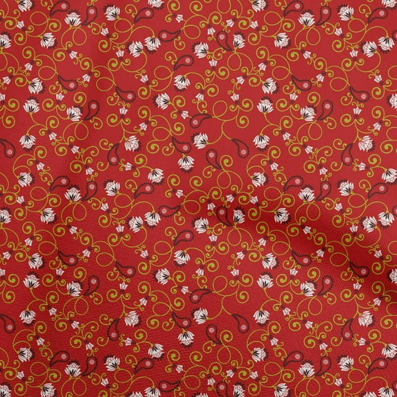 oneOone Rayon Red Fabric Asian Paisley Floral Sewing Material Print Fabric By The Yard 56 Inch Wide