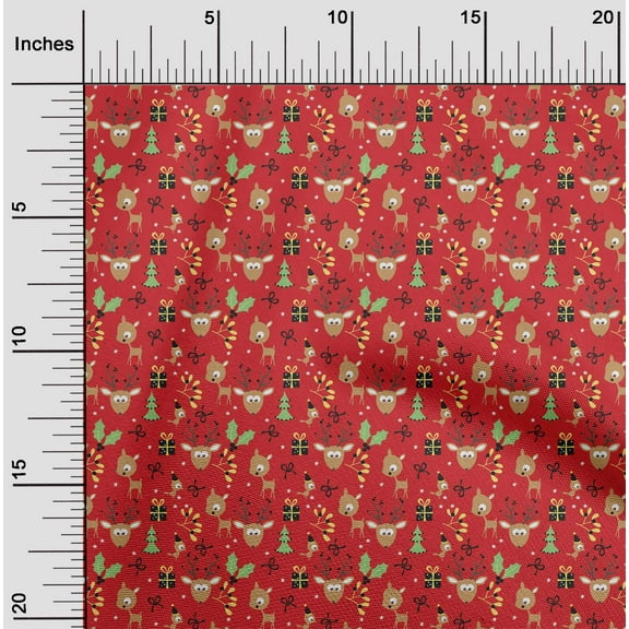 oneOone Rayon Red Fabric Merry Christmas Sewing Material Print Fabric By The Yard 56 Inch Wide