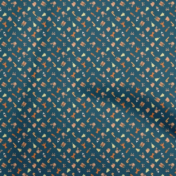 oneOone Rayon Teal Blue Fabric Christmas Sewing Material Print Fabric By The Yard 56 Inch Wide