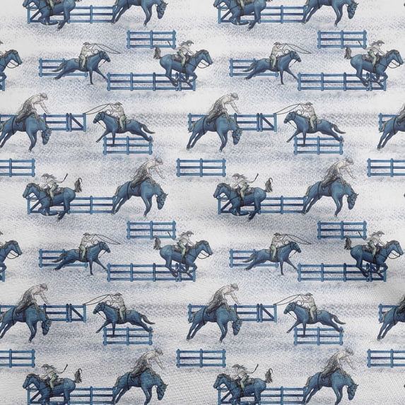 oneOone Rayon Teal Blue Fabric Cowboy Quilting Supplies Print Sewing Fabric By The Yard 56 Inch Wide