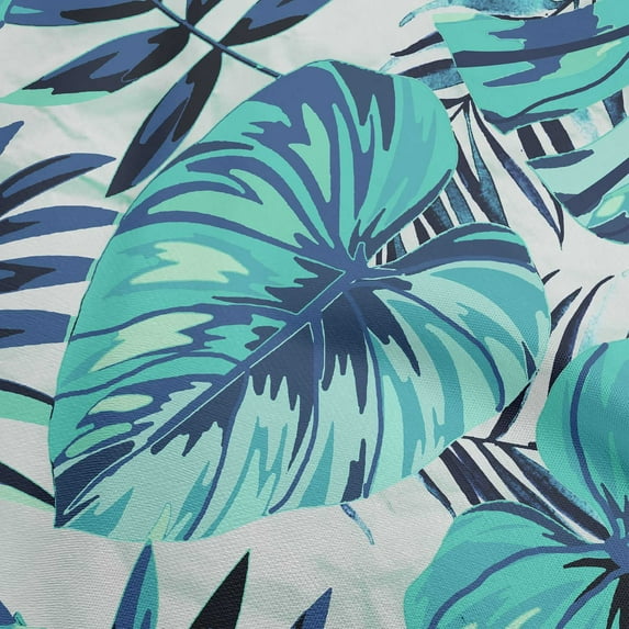 oneOone Rayon Turquoise Blue Fabric Tropical Leaf With Texture Fabric For Sewing Printed Craft Fabric By The Yard 56 Inch Wide