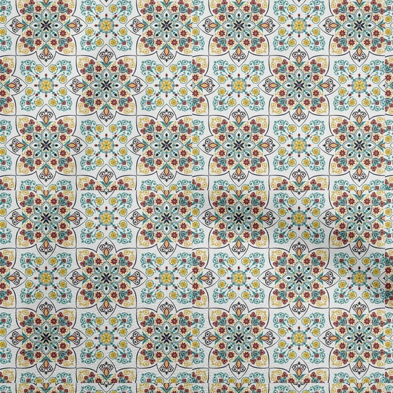 oneOone Rayon White Fabric Asian Ornaments Floral Tile Fabric For Sewing Printed Craft Fabric By The Yard 56 Inch Wide
