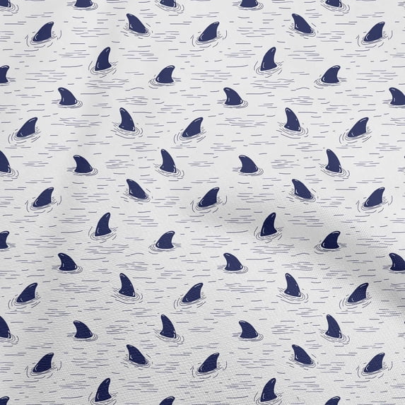 oneOone Rayon White Fabric Ocean Shark Swimming Craft Projects Decor Fabric Printed By The Yard 56 Inch Wide