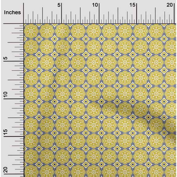 oneOone Rayon Yellow Fabric Floral & Tiles Moroccan Diy Clothing Quilting Fabric Print Fabric By Yard 56 Inch Wide