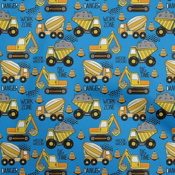 oneOone Rayon Yellow Fabric Truck Quilting Supplies Print Sewing Fabric By The Yard 56 Inch Wide