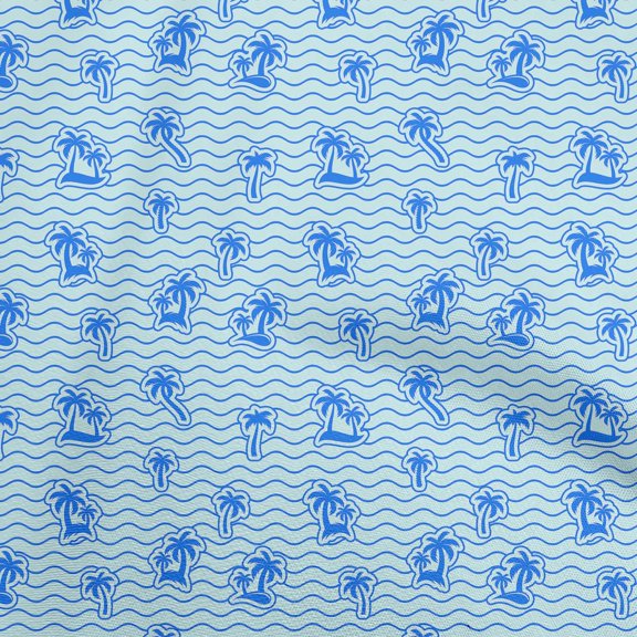 oneOone Silk Tabby Baby Blue Fabric Beach Wave With Tree Sewing Material Print Fabric By The Yard 42 Inch Wide