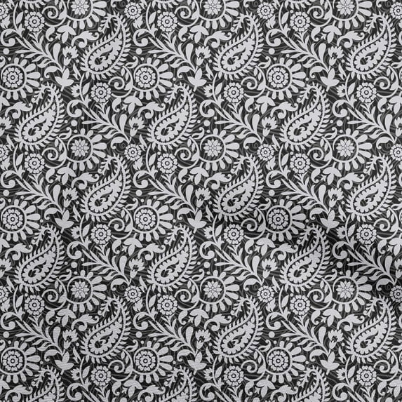 oneOone Silk Tabby Black Fabric Paisleys Diy Clothing Quilting Fabric Print Fabric By Yard 42 Inch Wide-WC