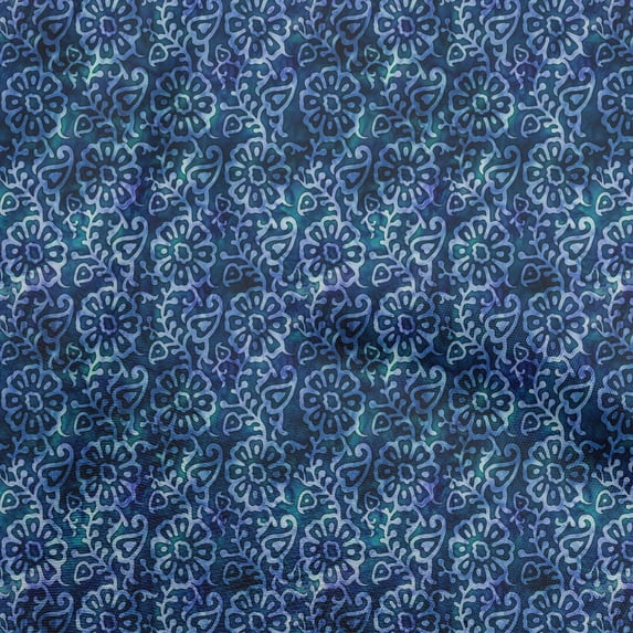 oneOone Silk Tabby Blue Fabric Asian Batik Floral Quilting Supplies Print Sewing Fabric By The Yard 42 Inch Wide