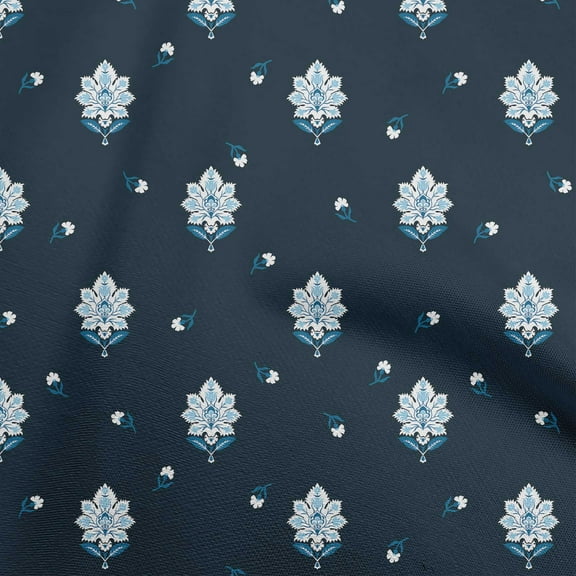 oneOone Silk Tabby Dark Blue Fabric Jacobean Floral Sewing Craft Projects Fabric Prints By Yard 42 Inch Wide