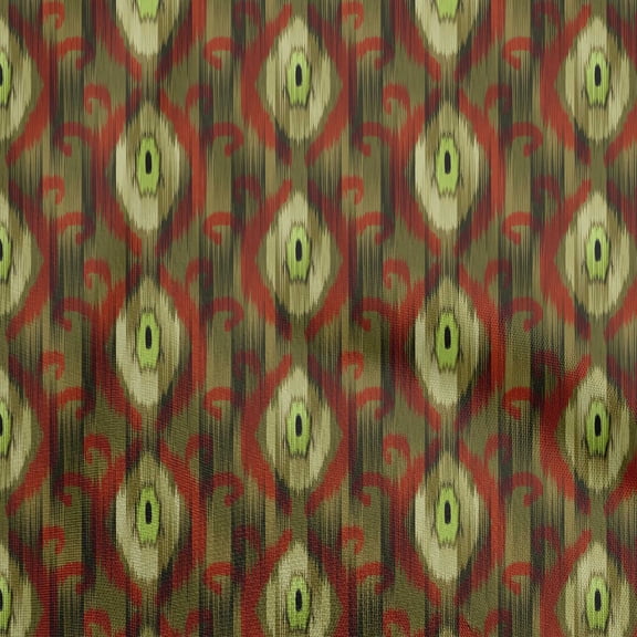 oneOone Silk Tabby Dark Olive Green Fabric Ikat Craft Projects Decor Fabric Printed By The Yard 42 Inch Wide