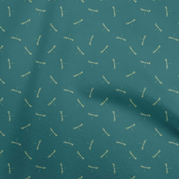 oneOone Silk Tabby Dark Teal Green Fabric Dragonfly Sewing Material Print Fabric By The Yard 42 Inch Wide