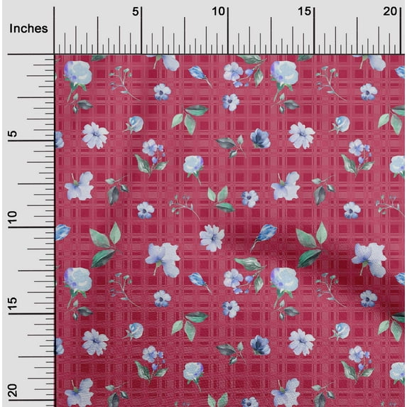 oneOone Silk Tabby Fabric Check|Watercolor Leaves & Flower Floral Print Fabric BTY 42 Inch Wide