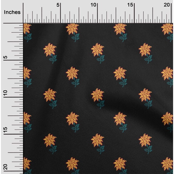 oneOone Silk Tabby Fabric Leaves & Floral Block Fabric Prints By Yard 42 Inch Wide