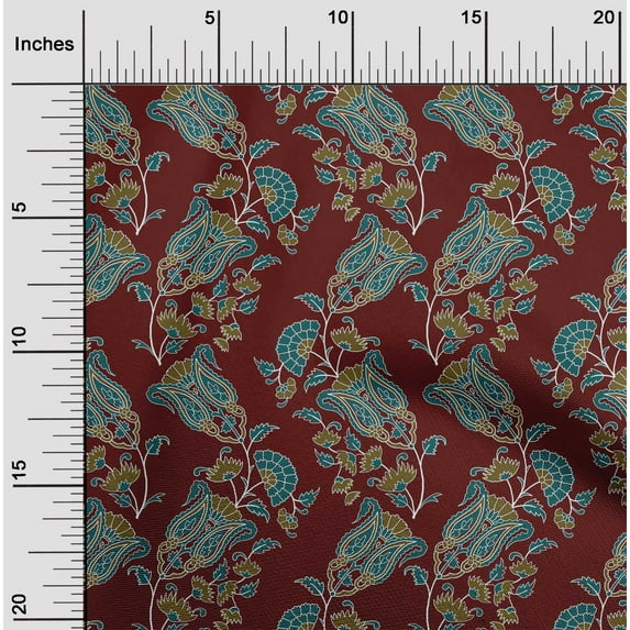 oneOone Silk Tabby Fabric Leaves|Floral & Paisley Block Print Fabric By Yard 42 Inch Wide