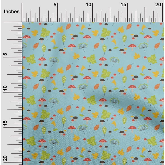oneOone Silk Tabby Fabric Mushroom|Leaves & Floral Clip Art Print Fabric by Yard 42 Inch Wide
