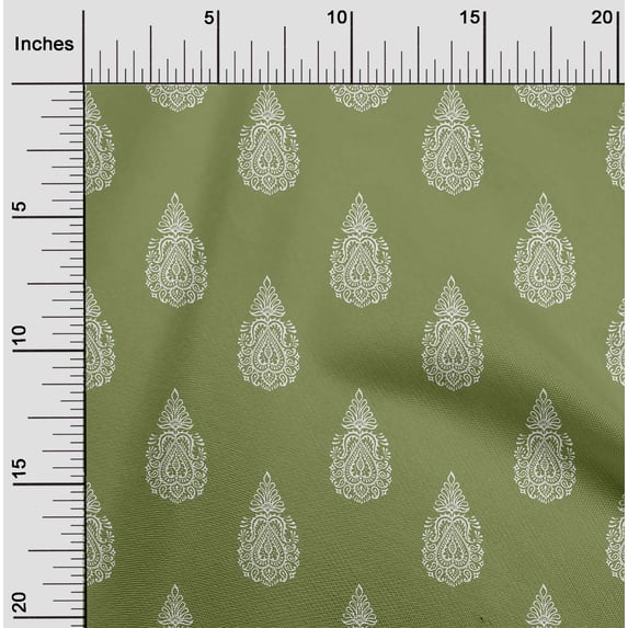 oneOone Silk Tabby Fabric Paisley Block Printed Craft Fabric BTY 42 Inch Wide