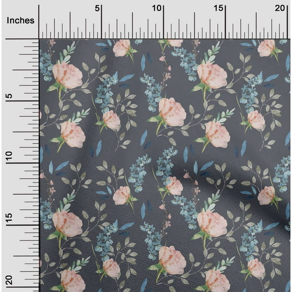 oneOone Silk Tabby Gray Fabric Flower & Leaves Watercolor Dress Material Fabric Print Fabric By The Yard 42 Inch Wide