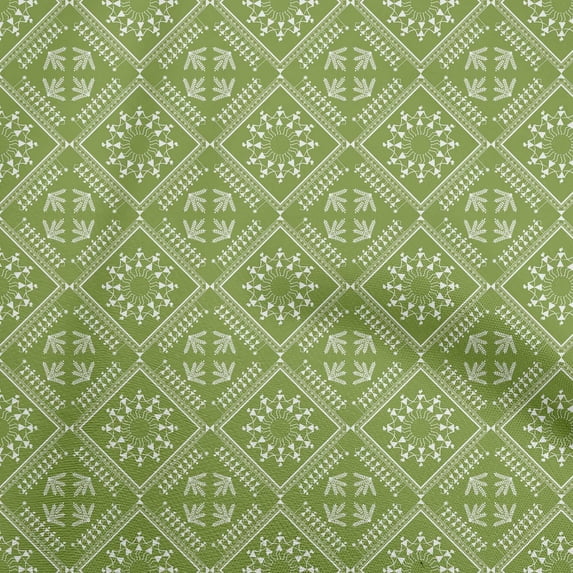 oneOone Silk Tabby Green Fabric Asian Floral Block Fabric For Sewing Printed Craft Fabric By The Yard 42 Inch Wide