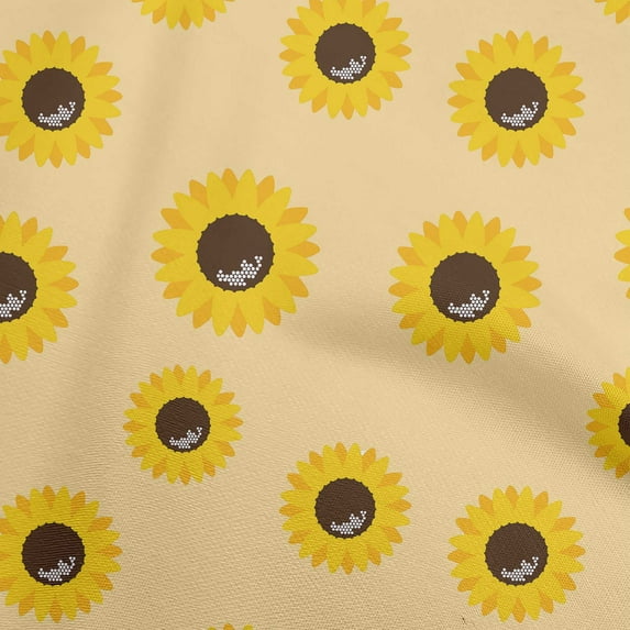 oneOone Silk Tabby Light Beige Fabric Floral Sunflower Silhouette Craft Projects Decor Fabric Printed By The Yard 42 Inch Wide