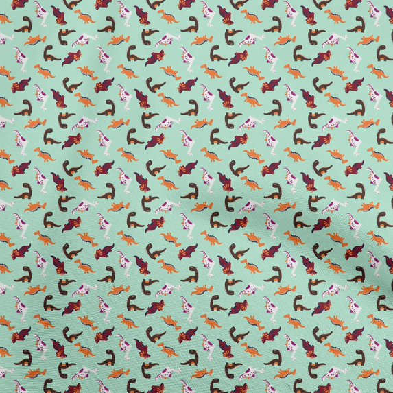 oneOone Silk Tabby Light Mint Green Fabric Colorful Dinosaur Cartoon Craft Projects Decor Fabric Printed By The Yard 42 Inch Wide